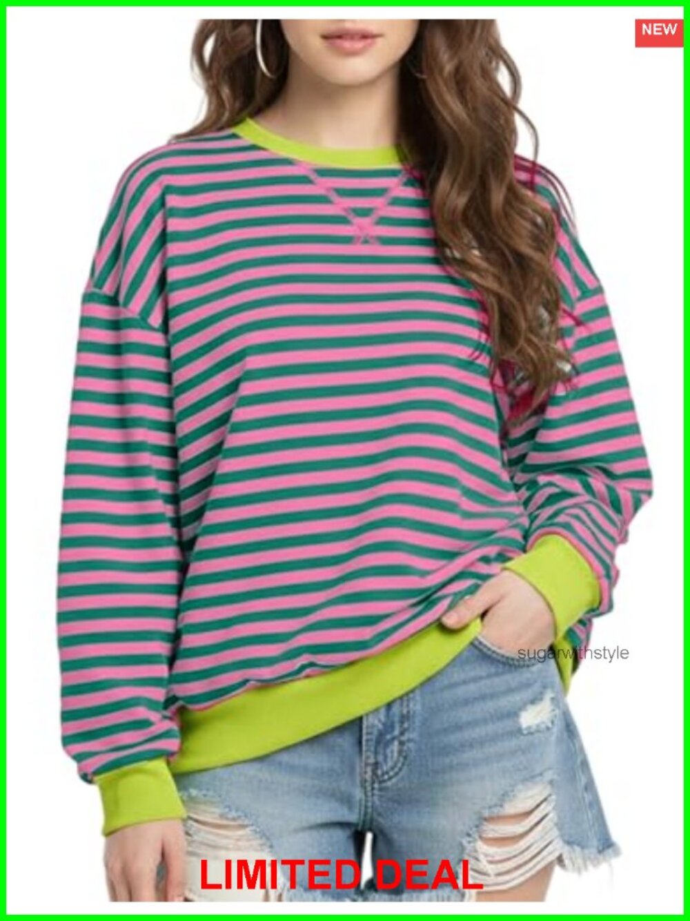 Women Striped Oversized Sweatshirt Long Sleeve Crewneck Pullover Top